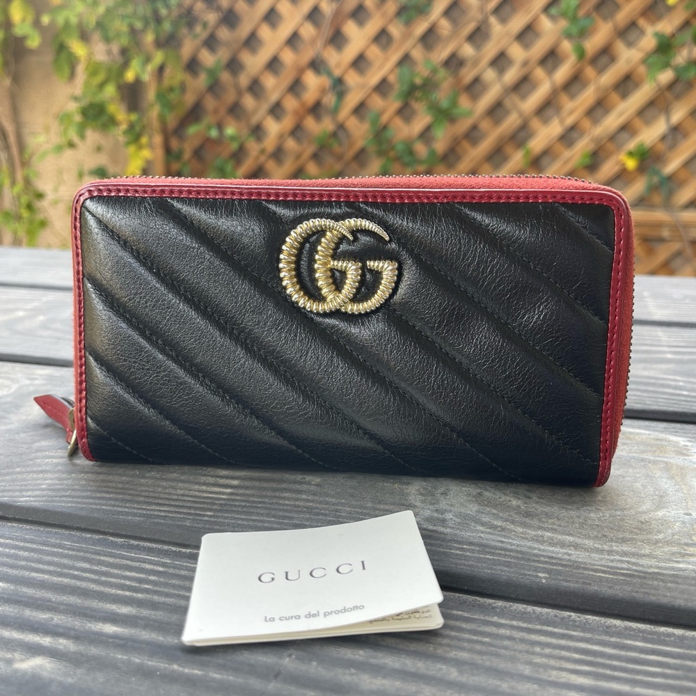 Auth GUCCI GG Marmont Zip Around Continental Wallet